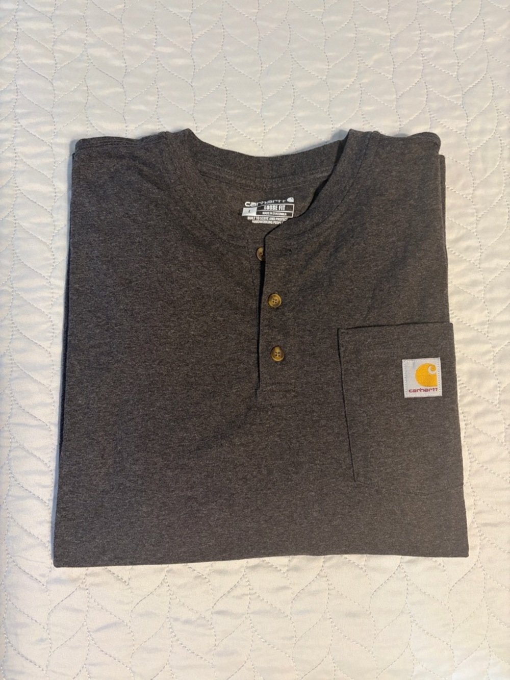 Carhartt Men’s Charcoal Henley Long Sleeve with Pocket
